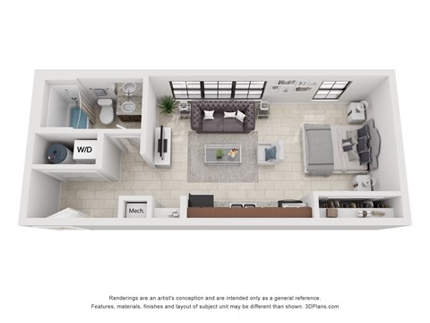 Floor plan for studio, 1 bath, 501 sqft